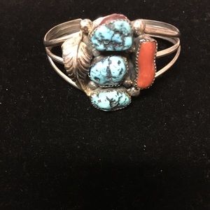 Vintage turquoise/coral sterling silver bracelet